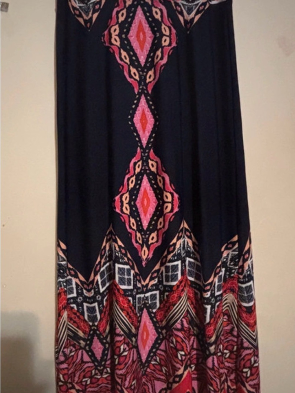 VENUS Black Maxi Skirt with Pink & Red Geometric Print